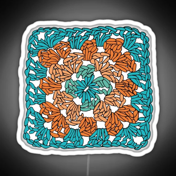 Granny Square Turq And Orange RGB Neon Sign