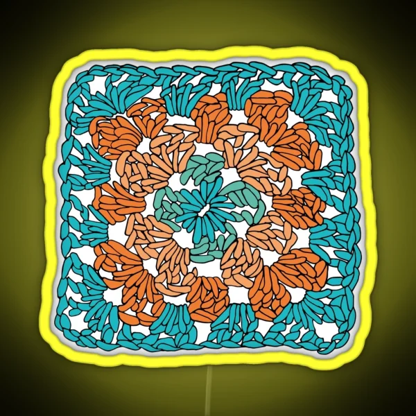 Granny Square Turq And Orange RGB Neon Sign