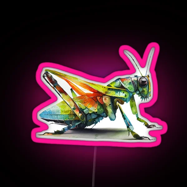 Grasshopper Colourful Art Watercolor Painting RGB Neon Sign
