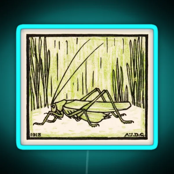 Grasshopper Woodcut Print By Julie De Graag Art Deco Led RGB Neon Sign