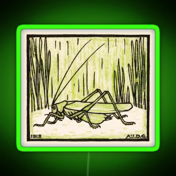 Grasshopper Woodcut Print By Julie De Graag Art Deco Led RGB Neon Sign