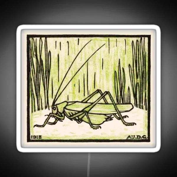 Grasshopper Woodcut Print By Julie De Graag Art Deco Led RGB Neon Sign