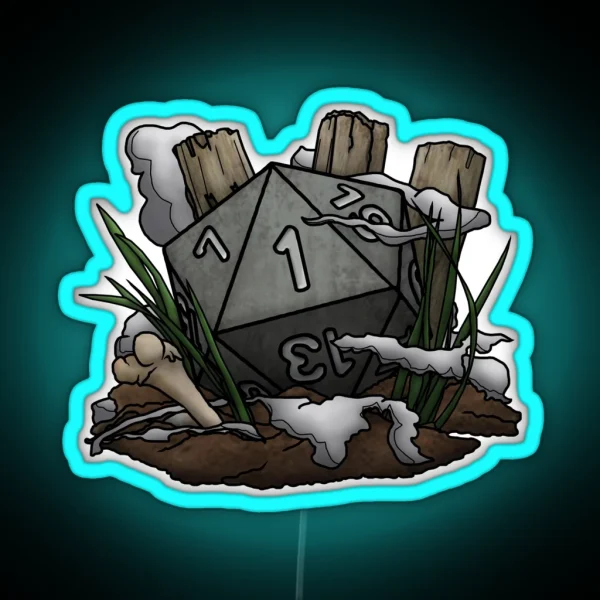 Graveyard Natural 1 Tabletop RPG Gaming Dice RGB Neon Sign