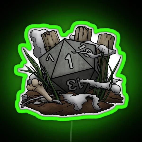 Graveyard Natural 1 Tabletop RPG Gaming Dice RGB Neon Sign