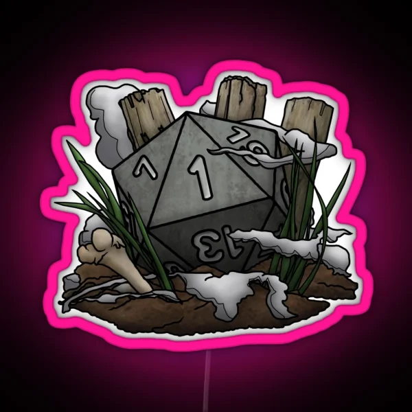 Graveyard Natural 1 Tabletop RPG Gaming Dice RGB Neon Sign