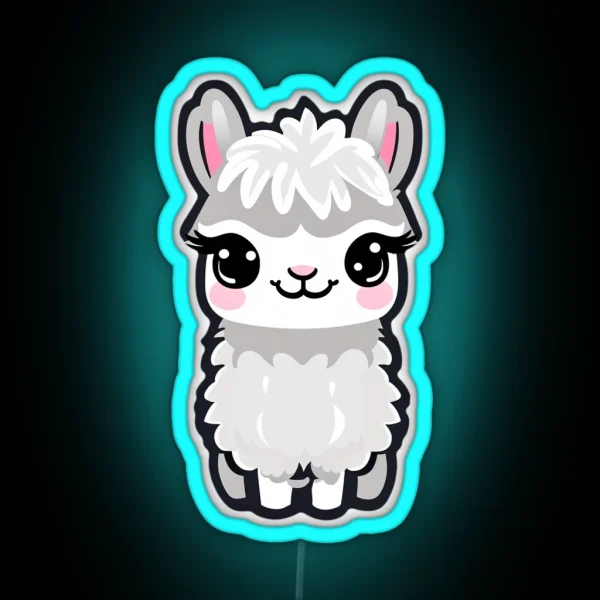 Gray Alpaca Kawai Lama Rosy Ears RGB Neon Sign