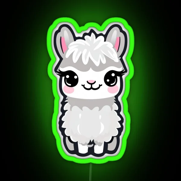 Gray Alpaca Kawai Lama Rosy Ears RGB Neon Sign