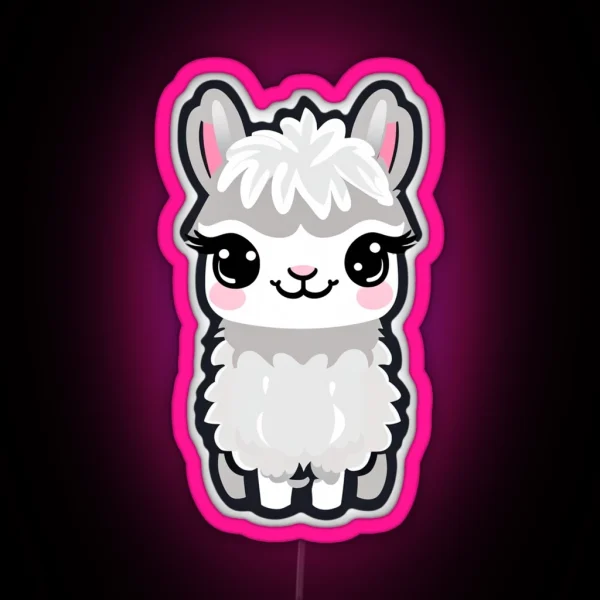 Gray Alpaca Kawai Lama Rosy Ears RGB Neon Sign