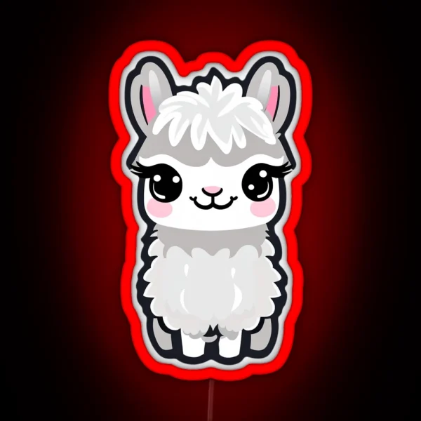 Gray Alpaca Kawai Lama Rosy Ears RGB Neon Sign
