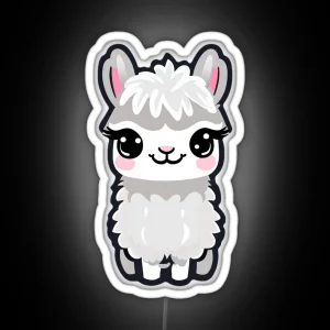 Gray Alpaca Kawai Lama Rosy Ears RGB Neon Sign