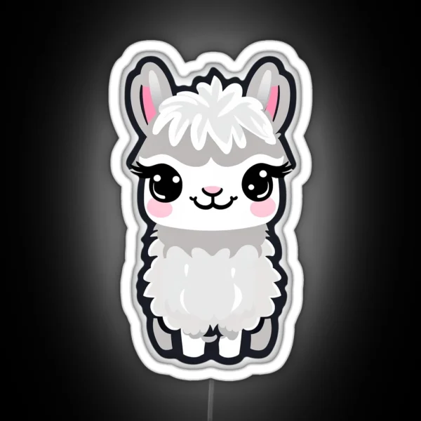 Gray Alpaca Kawai Lama Rosy Ears RGB Neon Sign