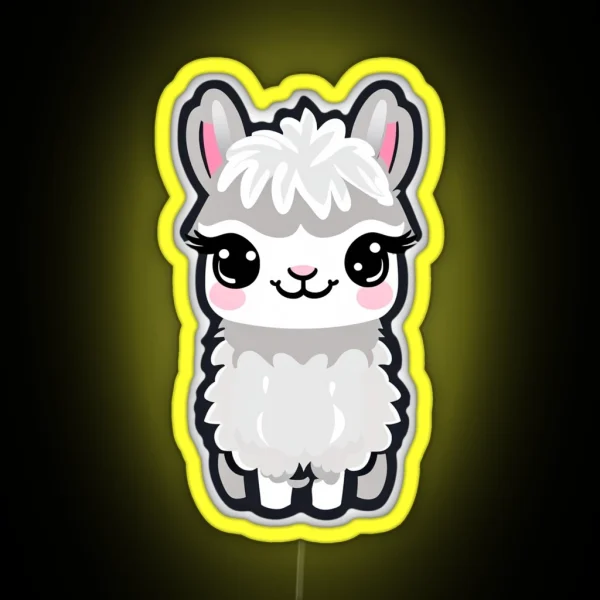 Gray Alpaca Kawai Lama Rosy Ears RGB Neon Sign