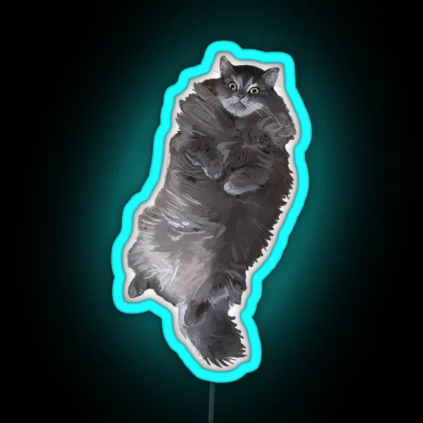 Gray Long Haired Cat RGB Neon Sign