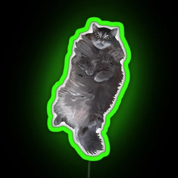 Gray Long Haired Cat RGB Neon Sign