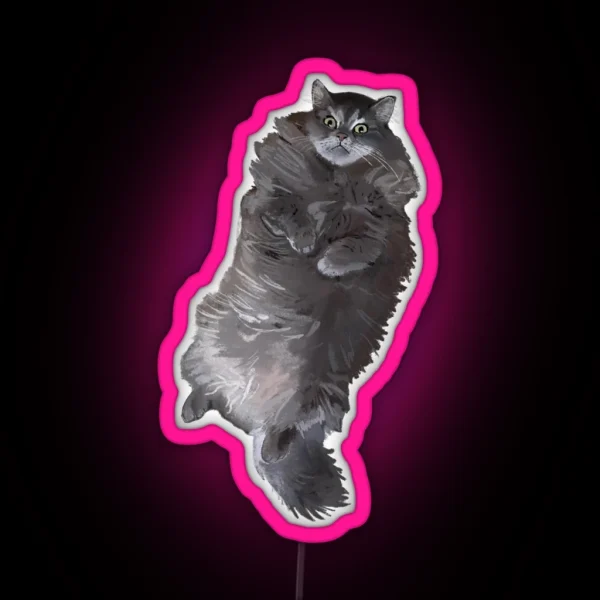 Gray Long Haired Cat RGB Neon Sign