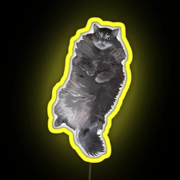 Gray Long Haired Cat RGB Neon Sign