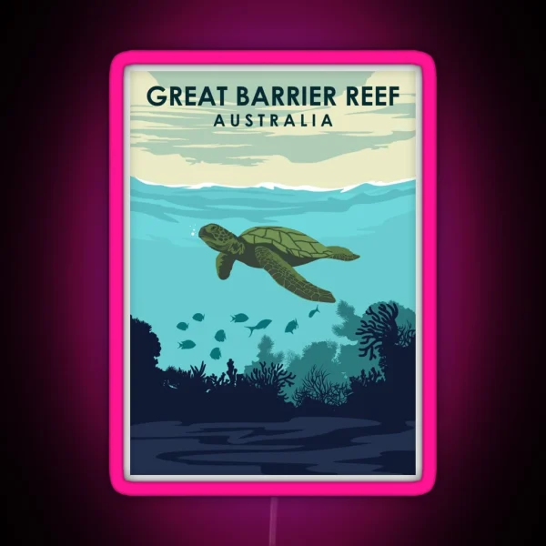 Great Barrier Reef Australia Queensland Vintage Travel Poster RGB Neon Sign