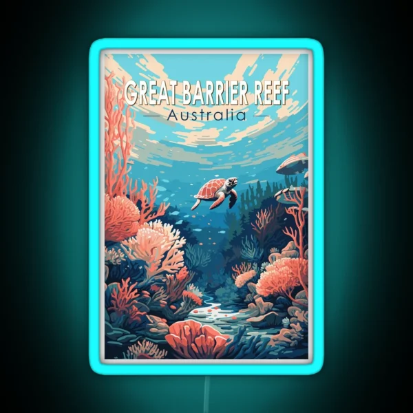 Great Barrier Reef Australia Travel Art RGB Neon Sign