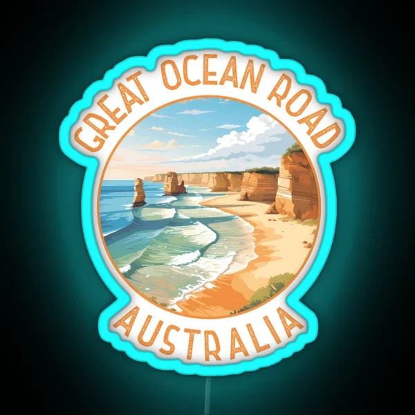 Great Ocean Road Australia Distressed Circle RGB Neon Sign