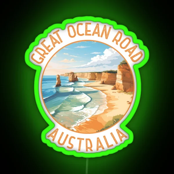 Great Ocean Road Australia Distressed Circle RGB Neon Sign