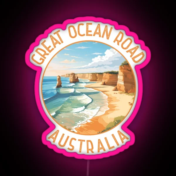 Great Ocean Road Australia Distressed Circle RGB Neon Sign