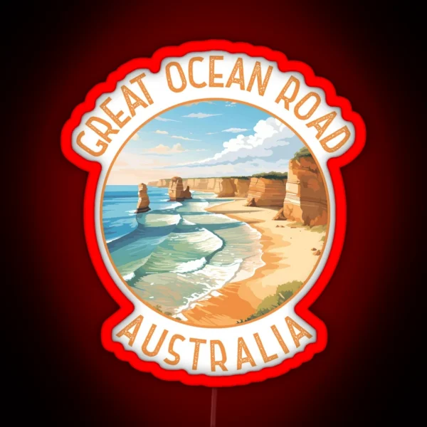 Great Ocean Road Australia Distressed Circle RGB Neon Sign