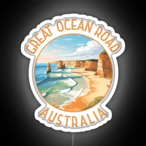 Great Ocean Road Australia Distressed Circle RGB Neon Sign