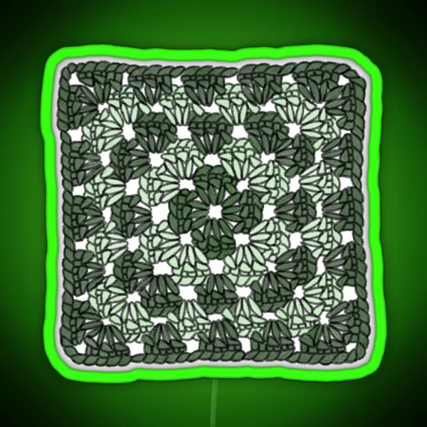 Green Crochet Granny Square RGB Neon Sign