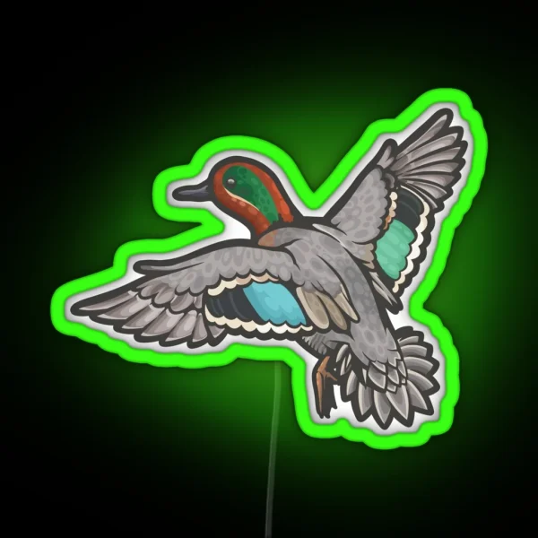 Green Winged Teal RGB Neon Sign