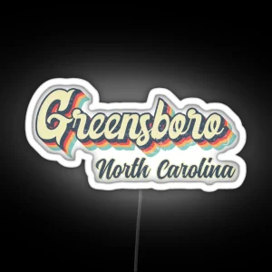 Greensboro City North Carolina Retro Vintage 70s Rainbow RGB Neon Sign