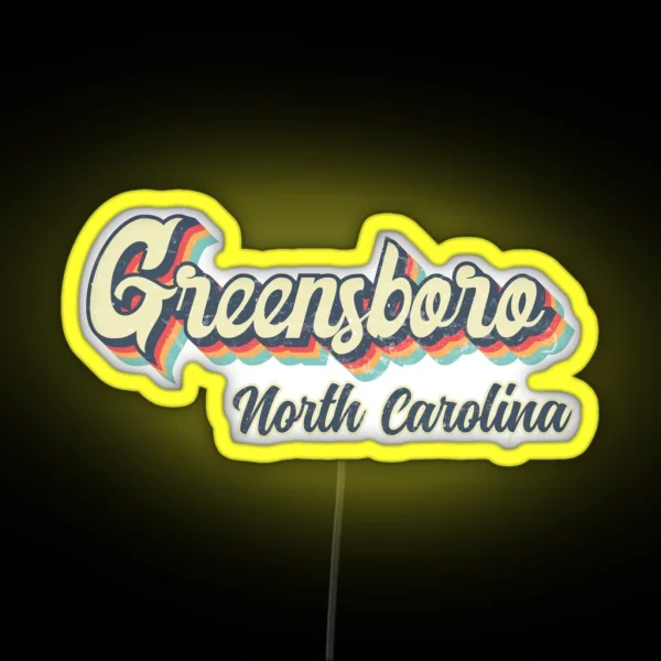 Greensboro City North Carolina Retro Vintage 70s Rainbow RGB Neon Sign