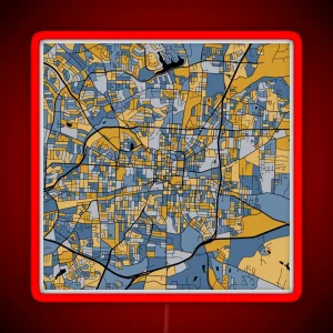 Greensboro Map Pattern In Blue And Gold RGB Neon Sign