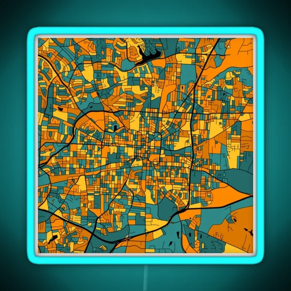 Greensboro Map Pattern In Orange And Teal RGB Neon Sign