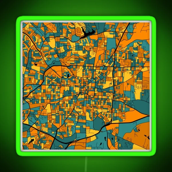 Greensboro Map Pattern In Orange And Teal RGB Neon Sign