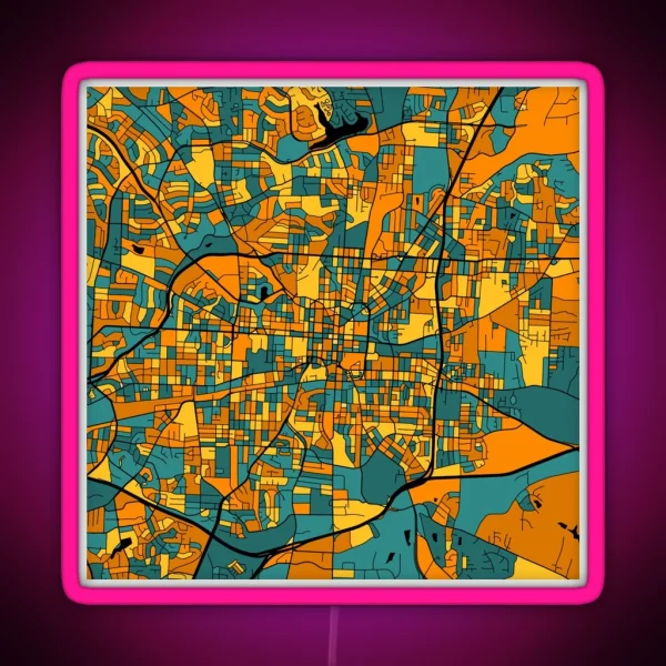 Greensboro Map Pattern In Orange And Teal RGB Neon Sign