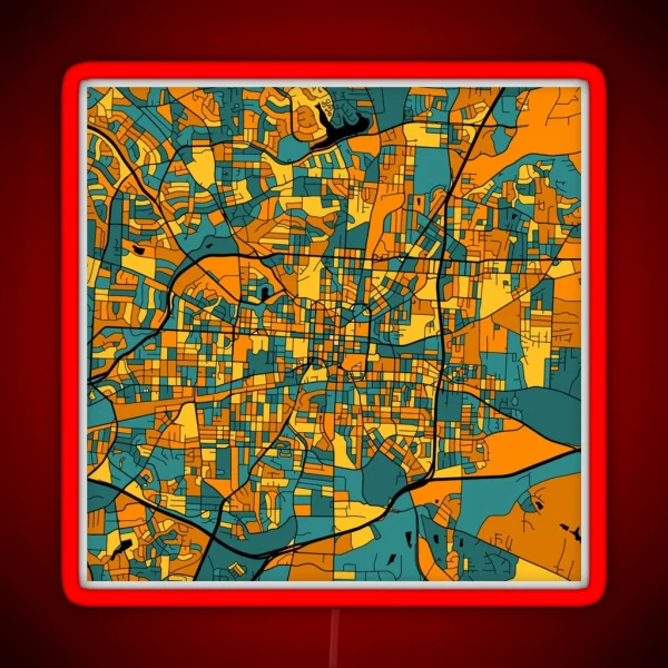 Greensboro Map Pattern In Orange And Teal RGB Neon Sign