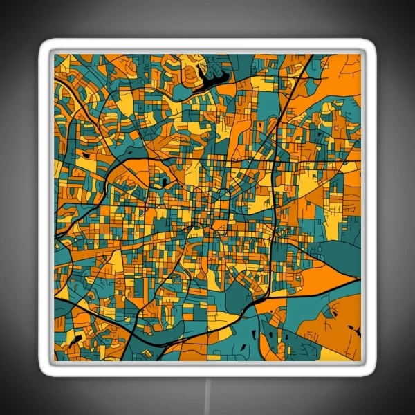 Greensboro Map Pattern In Orange And Teal RGB Neon Sign