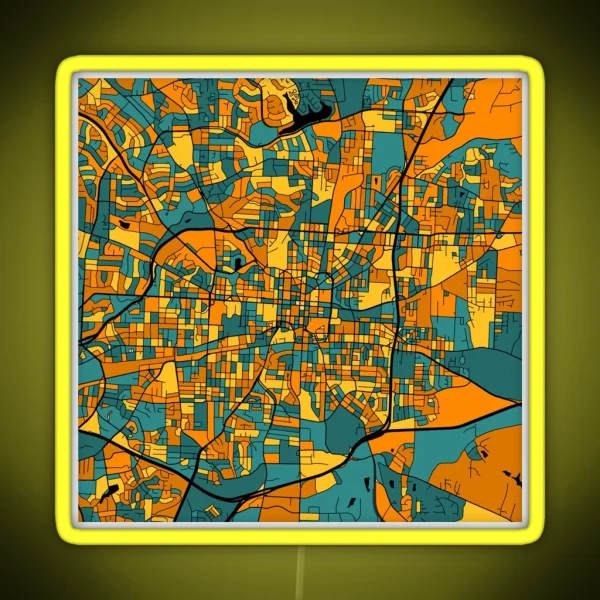 Greensboro Map Pattern In Orange And Teal RGB Neon Sign