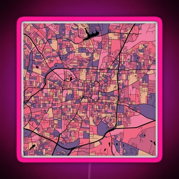 Greensboro Map Pattern In Purple And Pink RGB Neon Sign