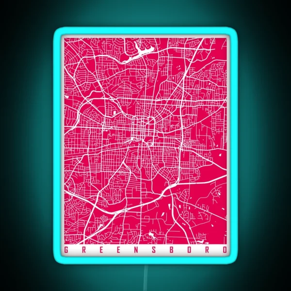 Greensboro Map Raspberry RGB Neon Sign