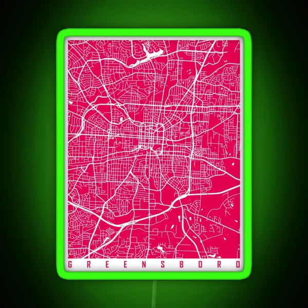 Greensboro Map Raspberry RGB Neon Sign