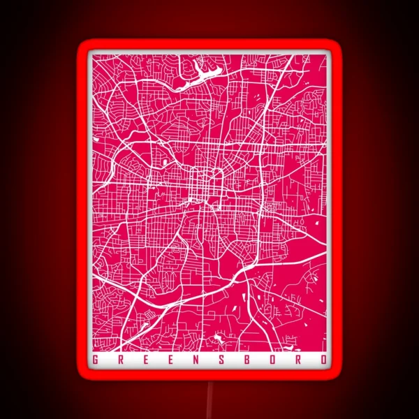 Greensboro Map Raspberry RGB Neon Sign
