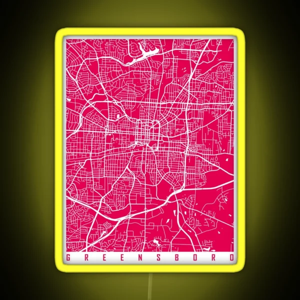 Greensboro Map Raspberry RGB Neon Sign