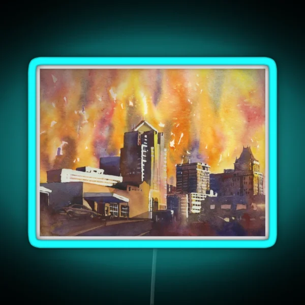 Greensboro NC Skyline Watercolor Painting RGB Neon Sign