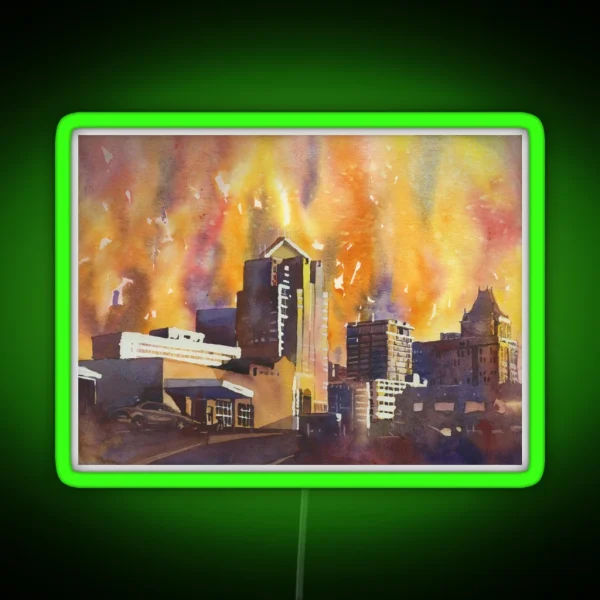 Greensboro NC Skyline Watercolor Painting RGB Neon Sign