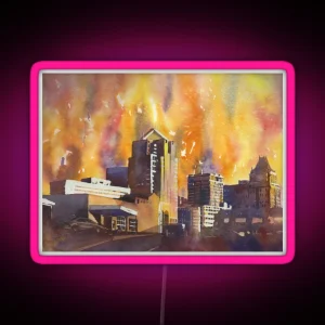 Greensboro NC Skyline Watercolor Painting Colorful Artwork Greensboro North Carolina RGB Neon Sign