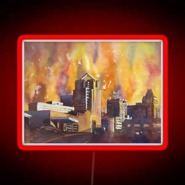 Greensboro NC Skyline Watercolor Painting RGB Neon Sign