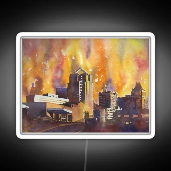Greensboro NC Skyline Watercolor Painting RGB Neon Sign