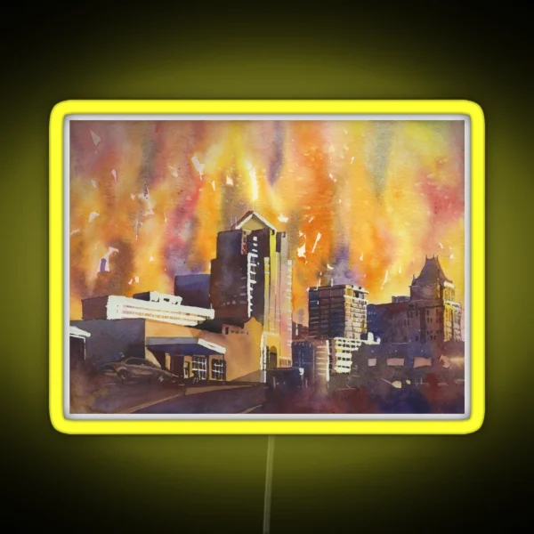 Greensboro NC Skyline Watercolor Painting RGB Neon Sign