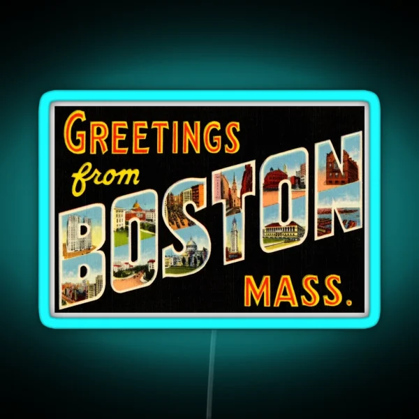 Greetings From Boston Mass RGB Neon Sign